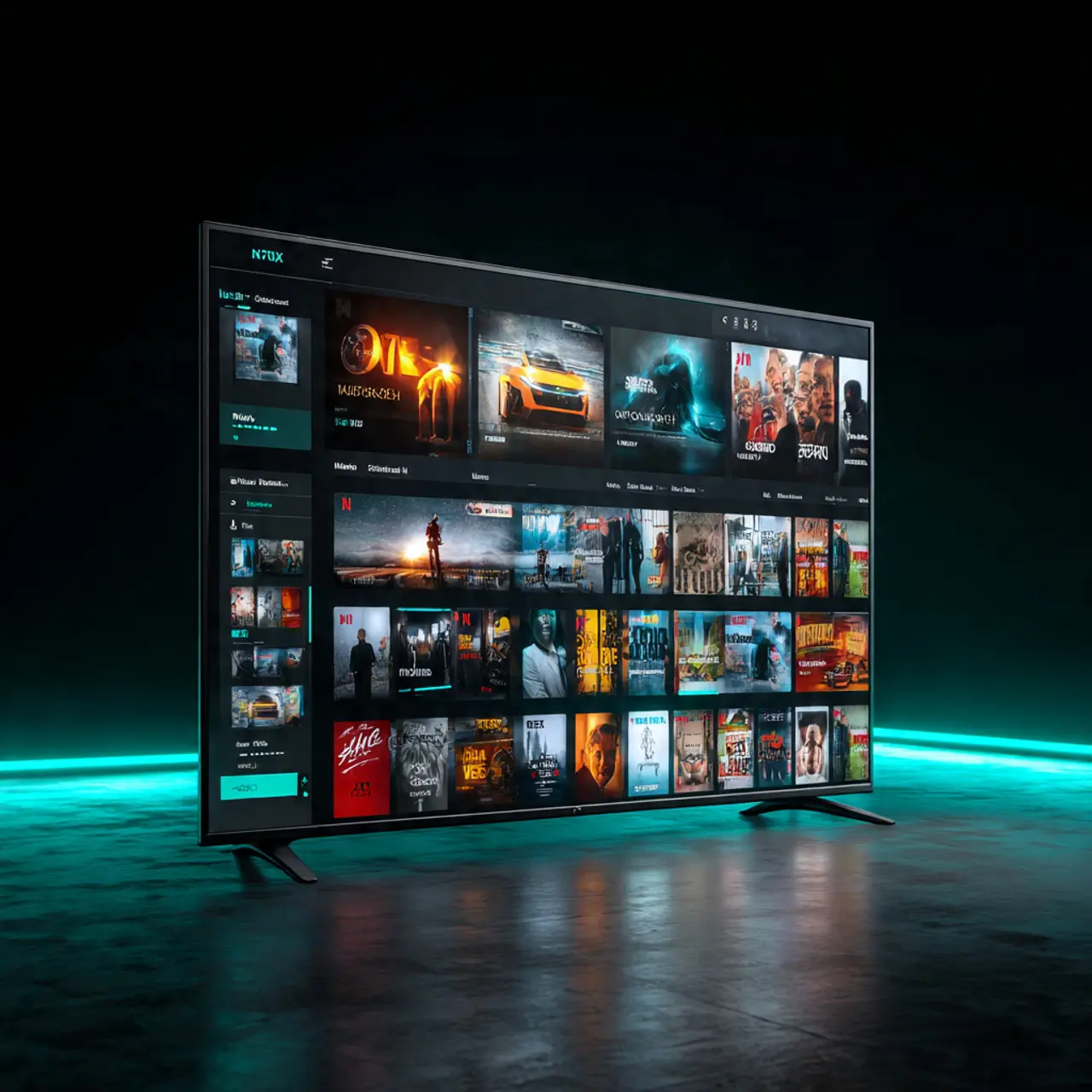 Interfaz de aplicación StreamForce 360 en Smart TV mostrando distribución de contenido en Roku, Samsung TV y Amazon Fire TV.