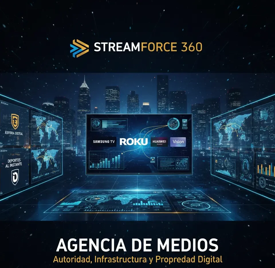 Agencia de medios StreamForce 360 con infraestructura propia en Smart TV, Roku, Samsung, Huawei y red global de portales de noticias digitales.